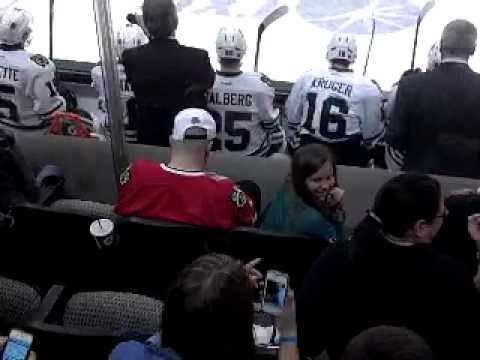Guy passed out at stars game...3/16/12  Blackhawks