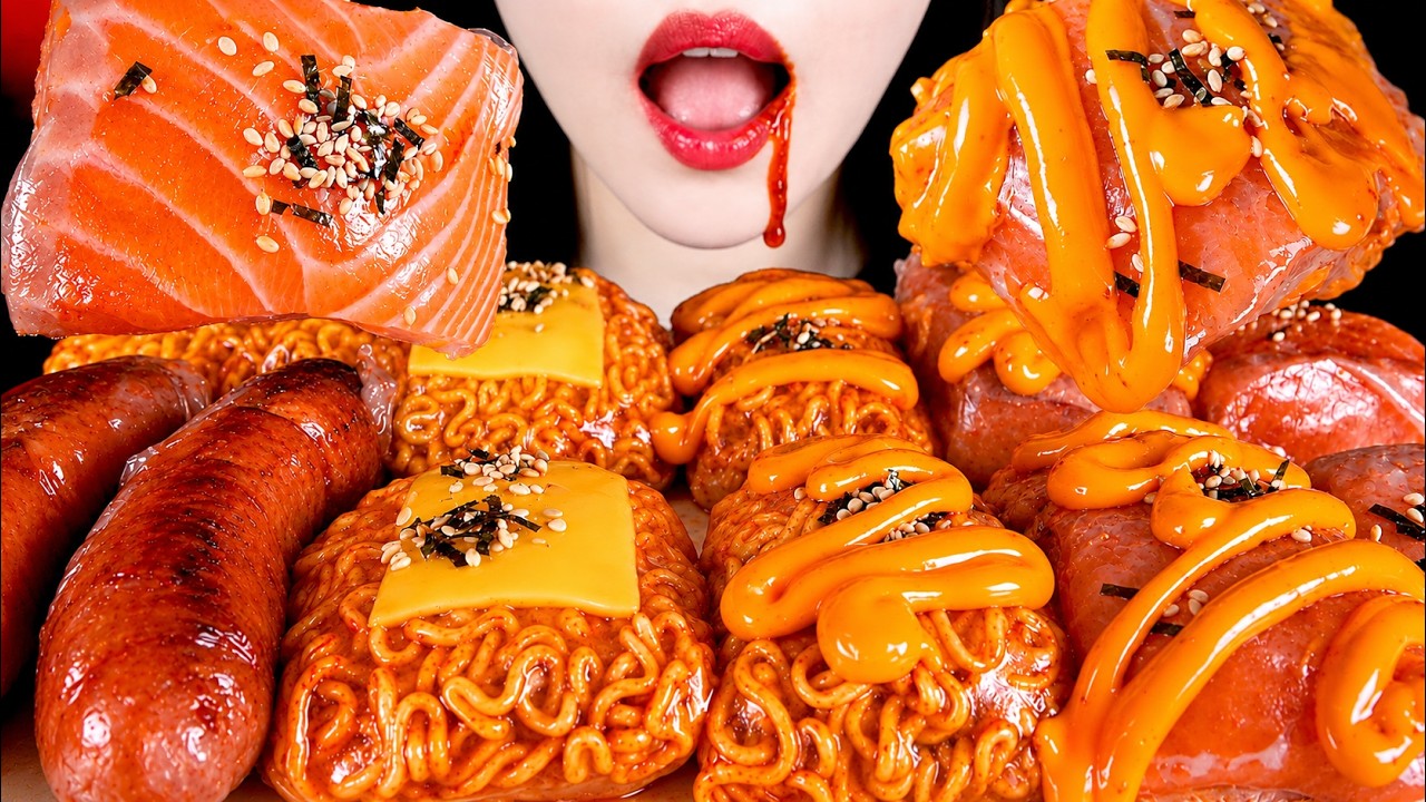 ASMR MUKBANG | 불닭쌈 연어쌈 소세지 먹방 SPICY BULDAK WRAP BULDAK NOODLE SSAM EATING SOUNDS | ZOEY ASMR
