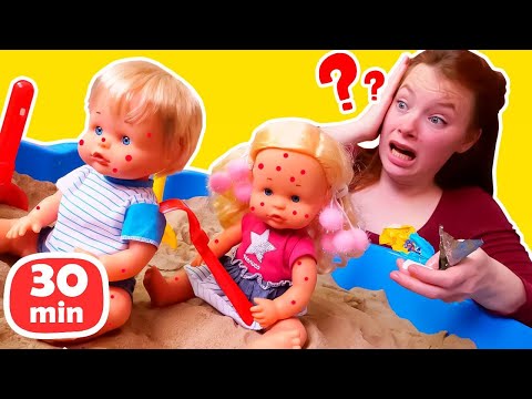 Nenuco Puppen und Irene. Puppenspiele im Sandkasten. Video für Kinder