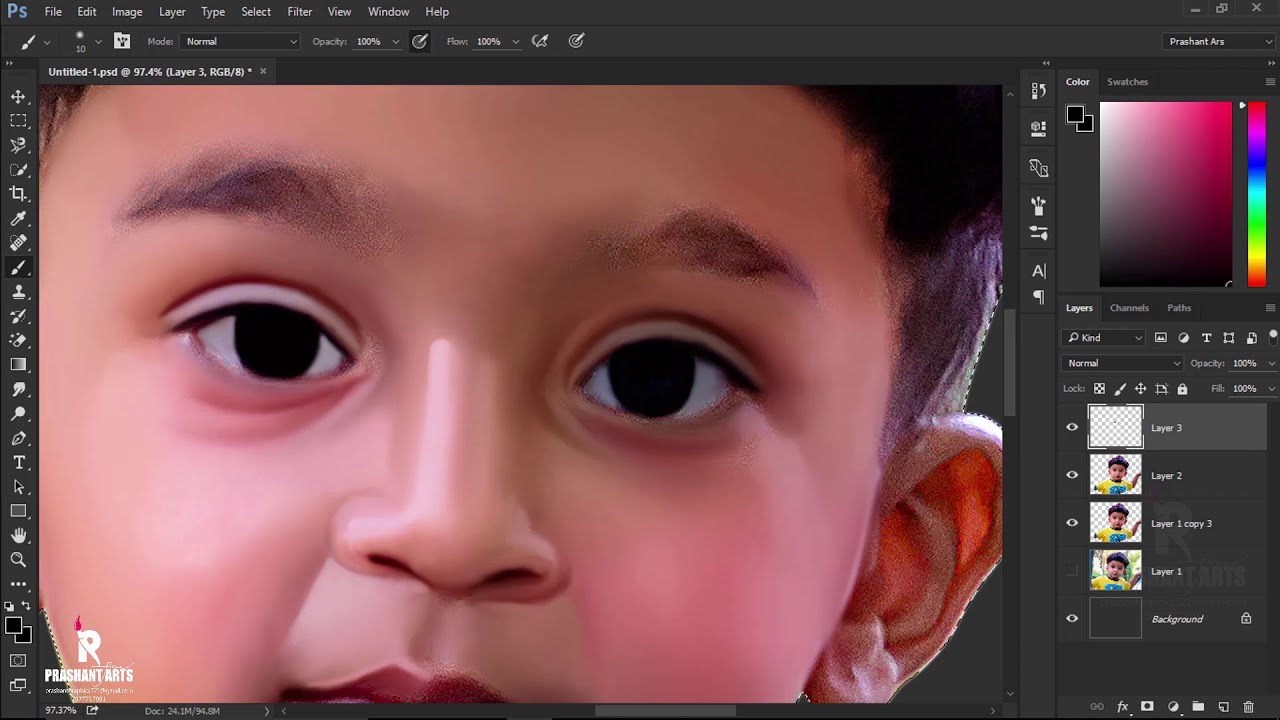 digital painting of a kid timelaspe video by prashant arts