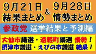 【参政党】摂津市・えびの市『長田ともき』『えびすだにあきら』の当選結果／遠軽町『遠藤明美』は無投票当選！／大仙市『こすだいつこ』の選挙情勢まとめ！