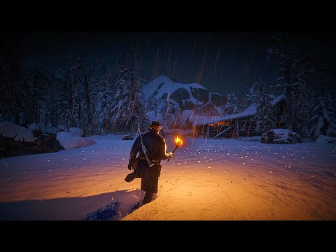 Relaxing Rain & Thunderstorm ASMR in Red Dead Redemption 2 | Arthur Morgan’s Snowy Mountain Escape