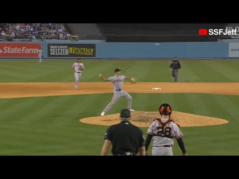 Tyler Rogers submarine delivery x overhand fielding throw to 1st, NLDS Game 3