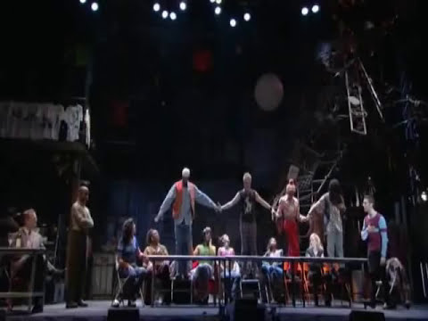 Screenshot from La Vie Bohème A lyrics video by Original Broadway Cast of Rent