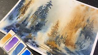 WATERCOLOR landscape - real time speed - relaxing painting process - 353