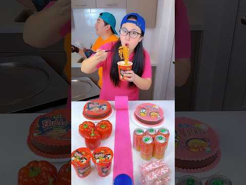 Buldak Ramen pink foods vs red foods ice cream challenge!???? 02 #funny by Ethan Funny Family