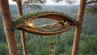 How I Built a Suspended Survival Hut Between Trees | Jungle Shelter