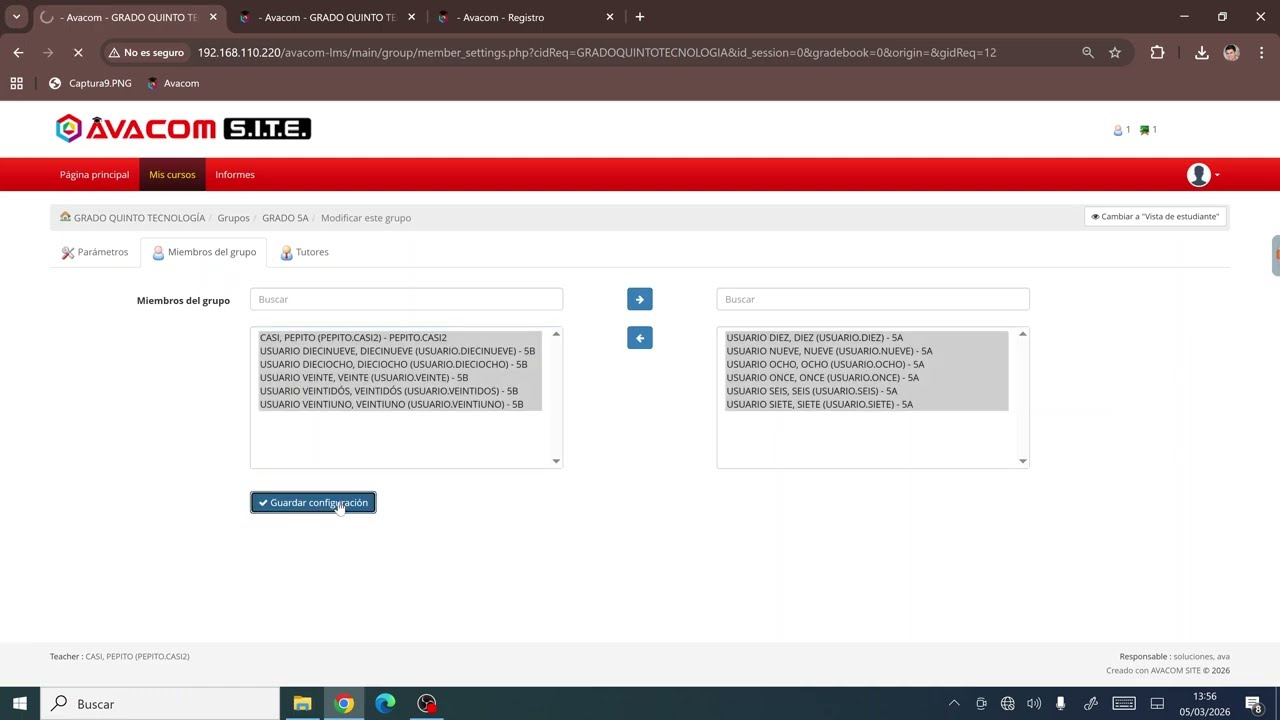 7 Paso Cómo crear y organizar grupos dentro de un curso en la Plataforma Avacom