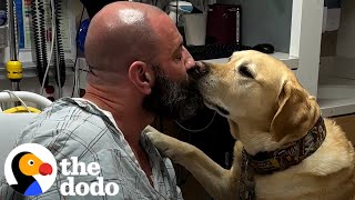 Dog Refuses To Leave His Dad