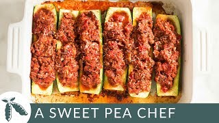 Ground Turkey And Quinoa Stuffed Zucchini Boats | Easy Weeknight Dinner | A Sweet Pea Chef