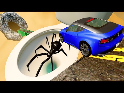 Open Bridge Crashes over Toilet with Giant Spider - BeamNG.drive