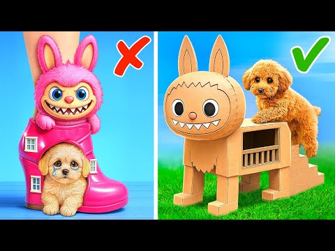 Shoe Or Cardboard Labubu House? 👠🏡 *We Found A Puppy And Built A House For Them*