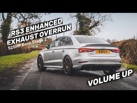525hp Stage 2 Audi RS3 Exhaust Sounds with Enhanced Overrun