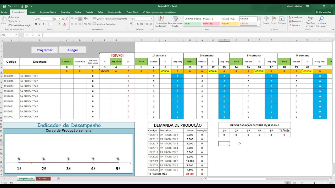 Planilha Plano e Planejamento de Produção