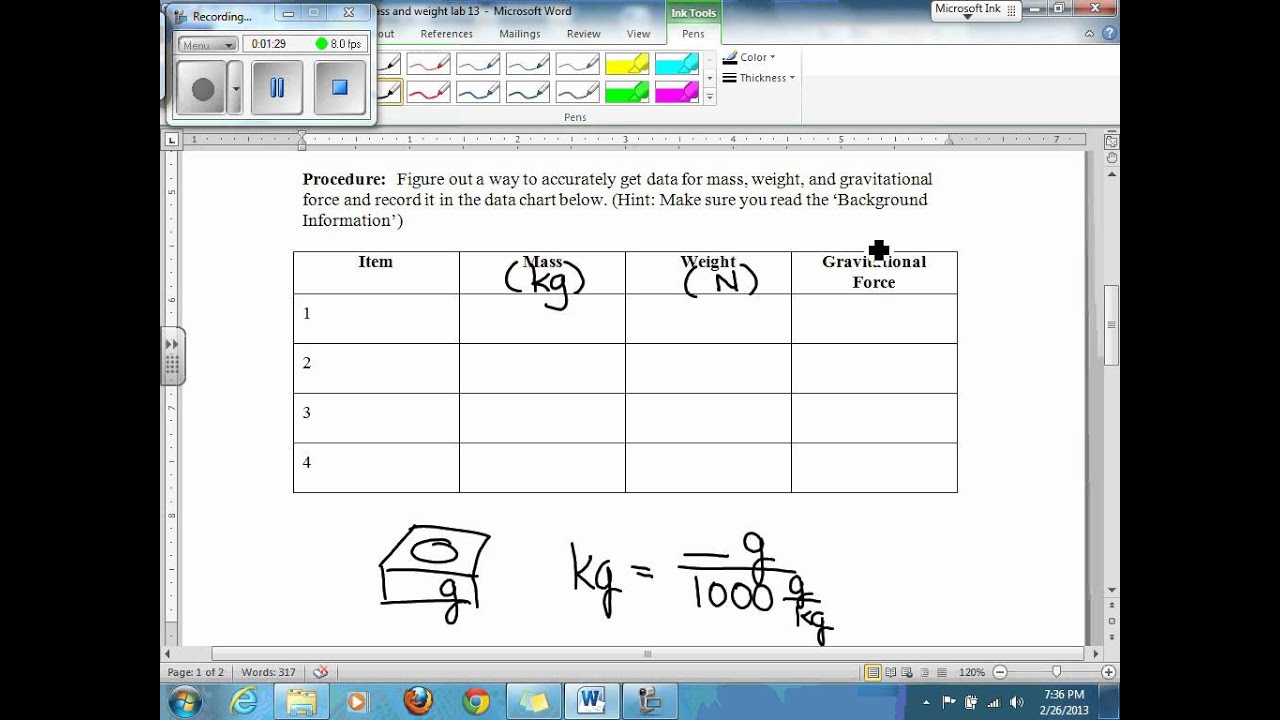 Mass Weight Lab #1 VIDEO