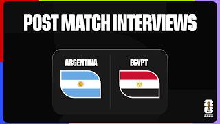Coach Hussam Hassan visibly emotional addressing media after Egypt's exit, tears in his eyes