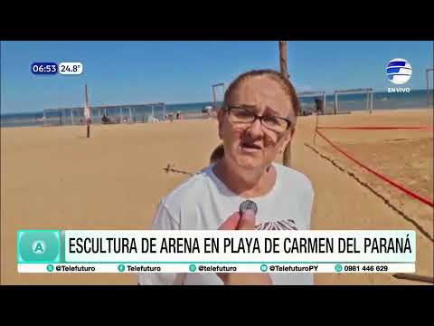 Escultura de arena en la Playa Carmen del Paraná
