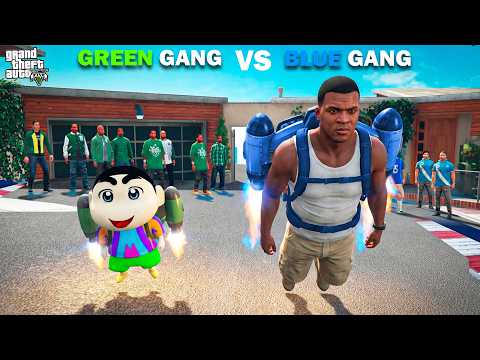 Franklin Blue Gang Vs Shinchan Green Gang Jetpack Challenge In GTA 5!