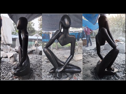 Black granite stone abstract thinker statue, for decoration,...