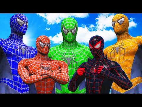 Spider-Man Miles Morales VS Red Spiderman, Blue Spiderman, Green Spiderman, Yellow Spiderman
