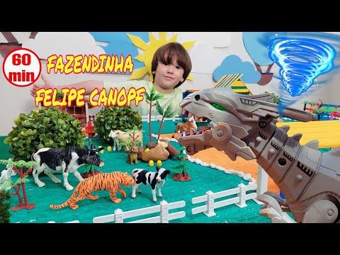 Felipe Canopf's Farm - An Hour of Fun Videos! Ox Horse Dinosaur Tractor - Toy Farm