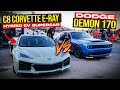 Dodge Demon 170 vs C8 Corvette E Ray 1/4 Mile DRAG RACE | Muscle Car vs Hybrid Supercar