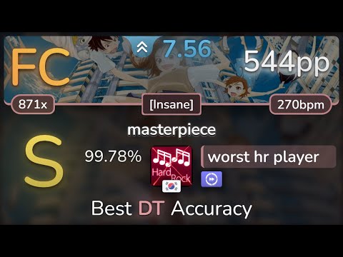 worst hr player | Hommarju feat. Latte - masterpiece [Insane] +DT 99.78% (544pp FC) - osu!