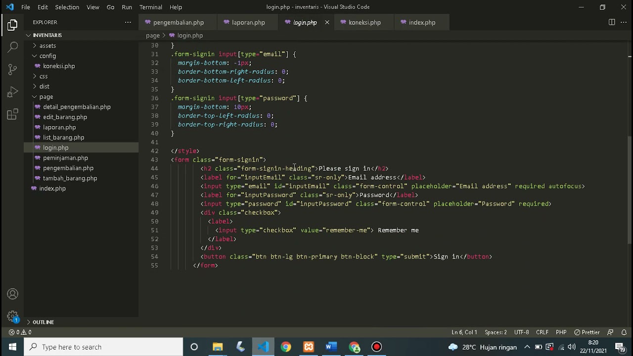 6. Membuat LOGIN, LOGOUT, dan PEMBAGIAN MENU AKSES Aplikasi Inventaris Kantor - #UKK #UJILEVEL #RPL