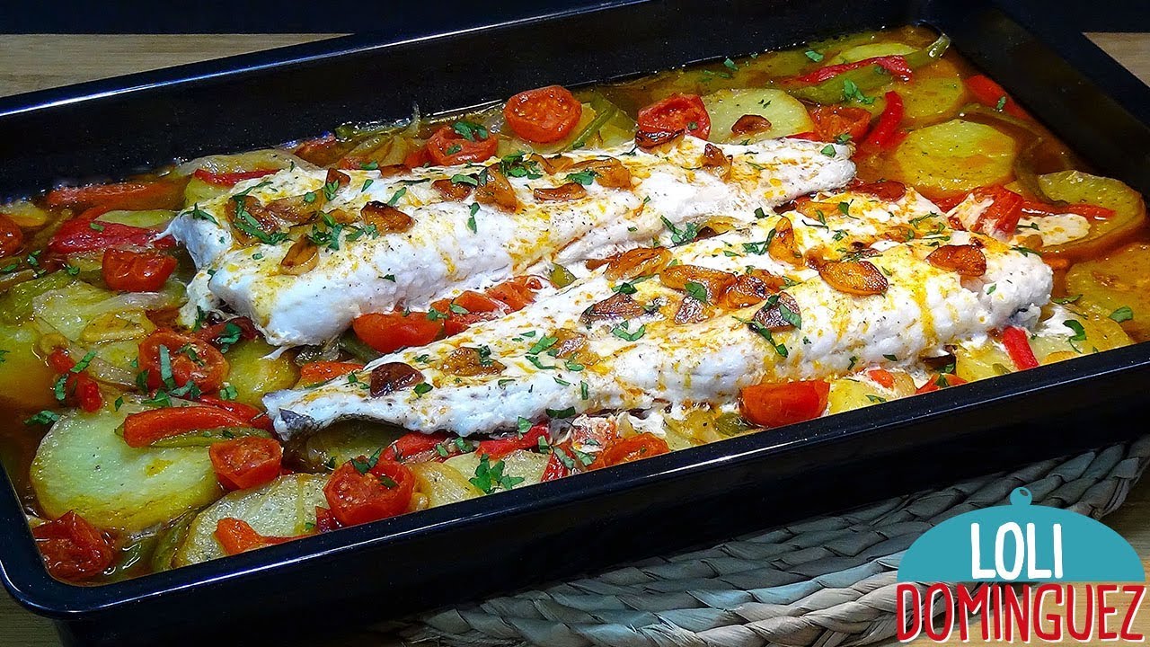 Merluza al horno con patatas y verduras - Receta muy facil y rápida - Paso a paso - Loli Domínguez
