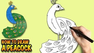 How to draw a Peacock - Easy step-by-step drawing lessons for kids