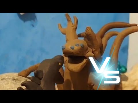 Godzilla 2014 vs Kraken 2010 (kuiju claymation fight)