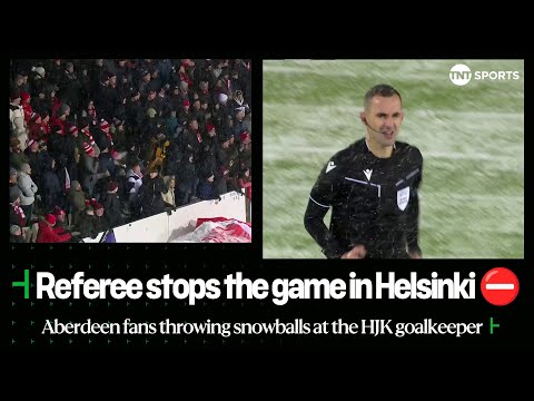 Aberdeen fans throw snowballs at HJK Helsinki goalkeeper to halt Europa Conference League clash ❄️❌