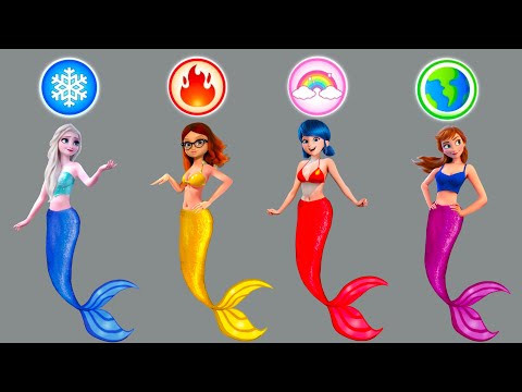 Disney Princesses Elsa and Ladybug Transform into Elemental Mermaids