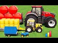 GIANT TRACTOR OF COLORS ! MINI & BIG HAY BALE TRANSPORT with COLORED TRACTORS ! HAY BALING & LOAD!
