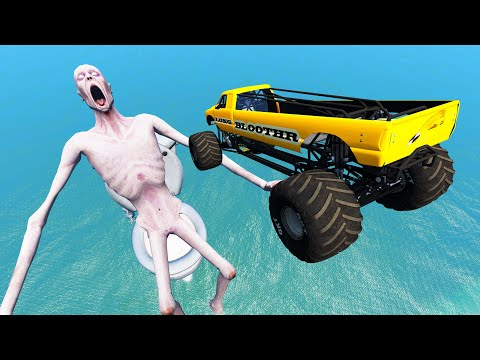 Extreme descent of cars on a Glass Ramp to the Toilet The Shy Guy (SCP-096) - BeamNG.Drive