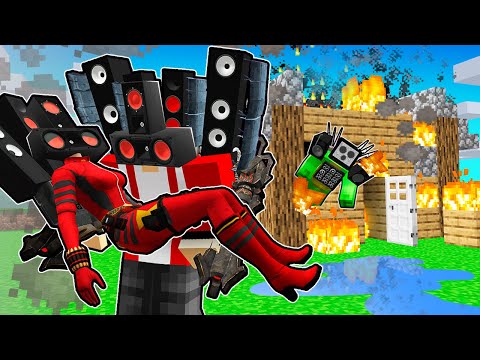 Mynez - JJ save SPEAKER GIRL from a BURNING HOUSE! Mikey's TV MAN burned? in Minecraft - Maizen