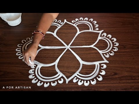 Kartika Masa Special Round Flower Jhoti Chita for MANABASA 🌺 / Simple Alpona / Easy Flower Rangoli🌷