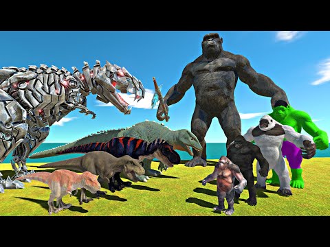 Trex Evolution vs Goro Evolution | King Kong vs Tek Trex - Animal Revolt Battle Simulator