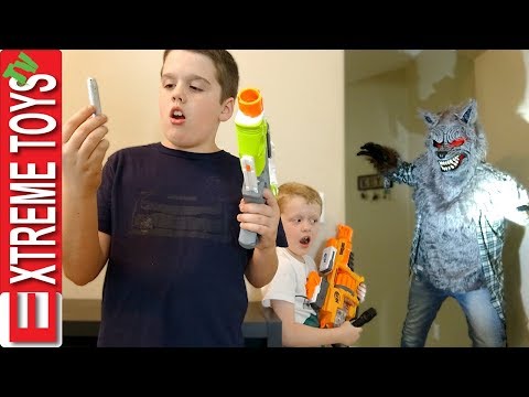 A Werewolf in the House! Nerf Blaster Shootout Attack!