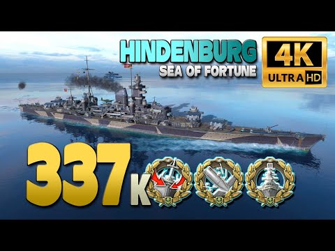 Cruiser Hindenburg on map Sea of Fortune, 337k damage - World of Warships