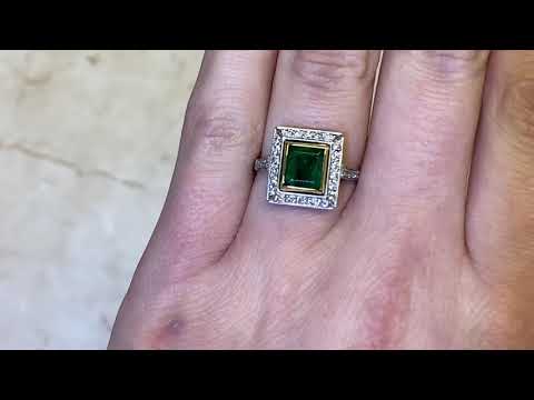 1.84ct Center Emerald Cut Emerald and Diamond Halo Ring - Tolu Ring - Hand Video