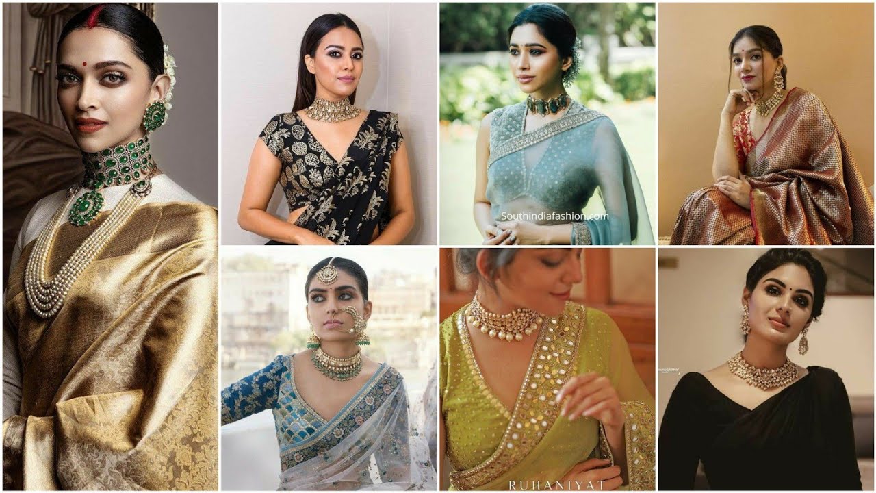 How to style choker necklace with saree|| Saree with choker necklace design-Crazy about Fashion.