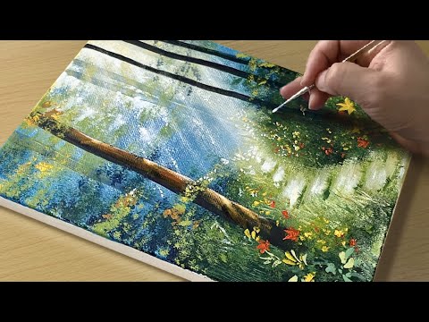 Morning Forest Painting / Acrylic Painting for Beginners