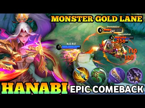 HANABI MONSTER GOLD LANE!! HANABI BEST BUILD EPIC COMEBACK - OFFICIAL GLOBAL MLBB