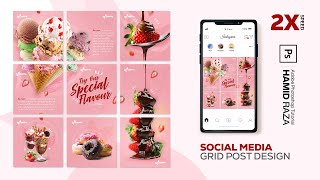 Ice-cream Grid Post Design | Ice-cream Design | Social Media Post Design | Photoshop Tutorial