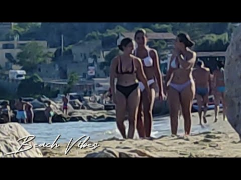 #4K🏖️Beach Walk Bikini 🏝️ Barcelona Spain🇪🇸 Отдых на пляже Барселоны