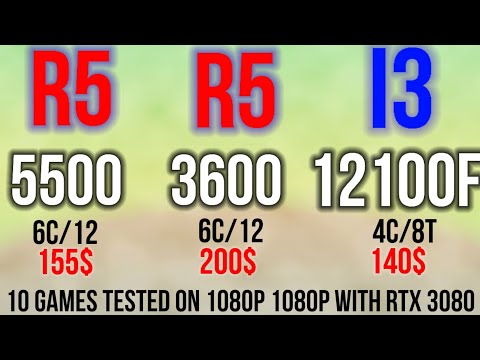 R5 5500 VS I3 12100F VS R5 3600 WITH RTX 3080 GAMING BENCHMARKS