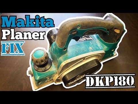 Reparatur eines kaputten Makita DKP 180-Hobels, der heruntergefallen ist.