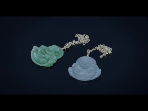 Large Spiritual Green Jade Laughing Buddha Unisex Pendant Necklace 20"