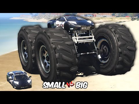 GTA 5 BIG GIANT POLICE MONSTER TRUCK vs SMALL POLICE CAR LAMBORGHINI